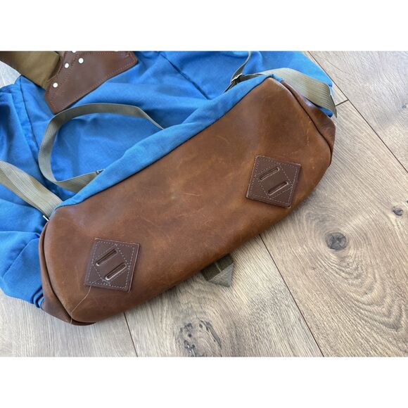 JANSPORT Vintage 80s Leather Bottom Hiking Backpack Daypack Outdoors USA Blue - Picture 7 of 12